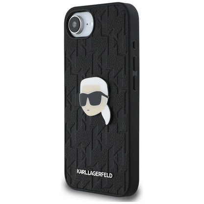 Hülle für Apple iPhone 16e, Karl Lagerfeld, Monogram Karl's Head, Schwarz