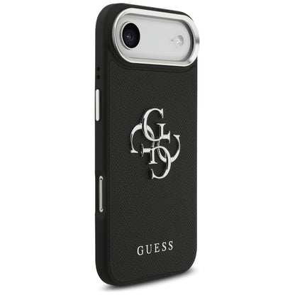 Hülle für Apple iPhone 17 Air, Guess, 4G Grained Big and Classic Logo, Schwarz Silbern