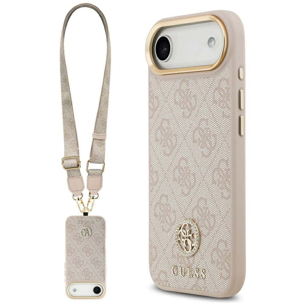Hoes voor Apple iPhone 17 Air, Guess, 4G Strass Logo en Grote Band, Roze