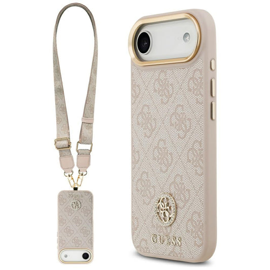 Hoes voor Apple iPhone 17 Air, Guess, 4G Strass Logo en Grote Band, Roze