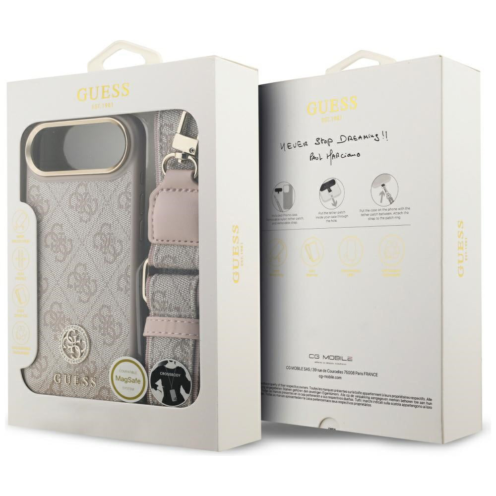 Hoes voor Apple iPhone 17 Air, Guess, 4G Strass Logo en Grote Band, Roze