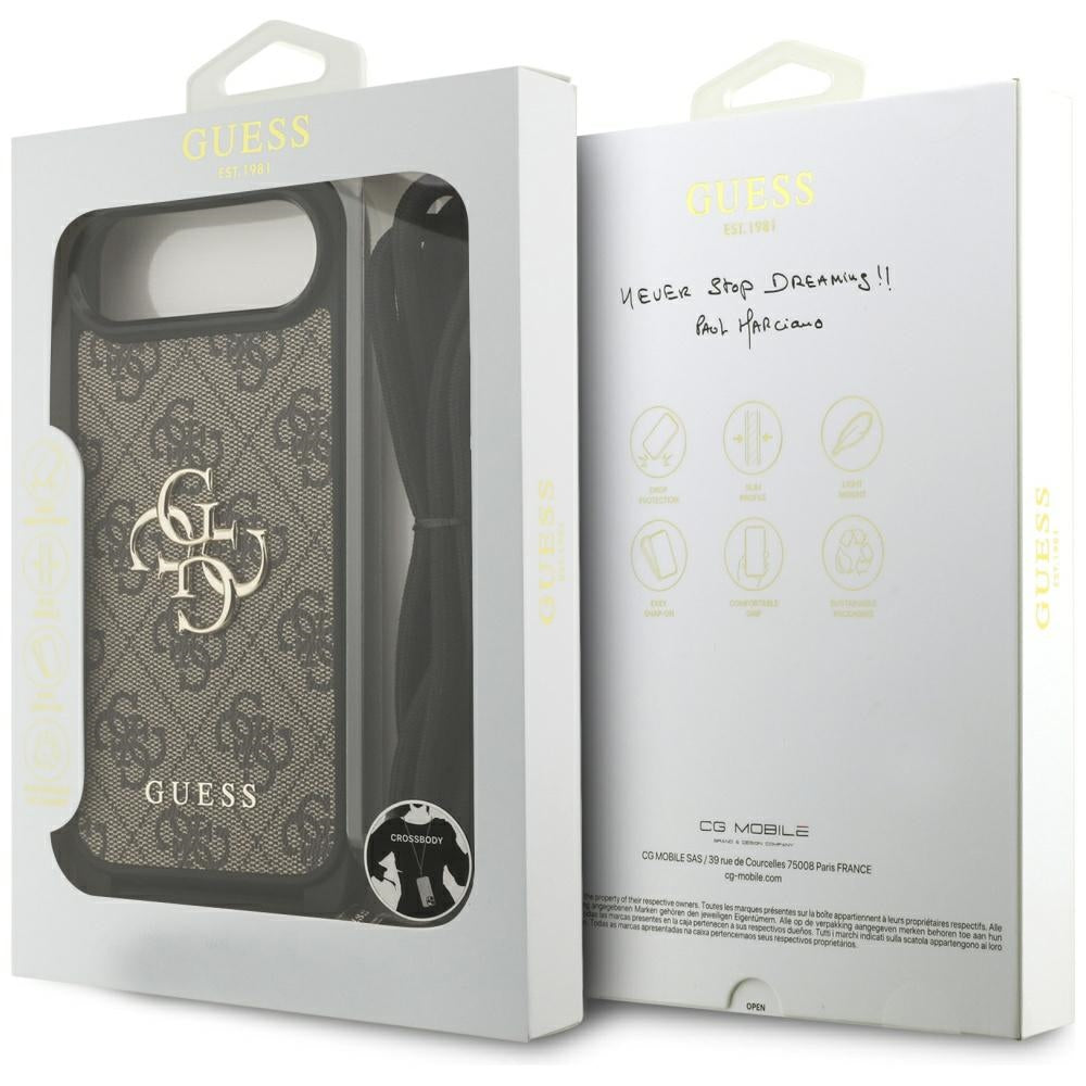 Hoes voor Apple iPhone 17 Air, Guess, Crossbody Cord 4G Big Log, Bruin