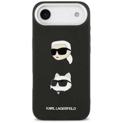 Hülle für Apple iPhone 17 Air, Karl Lagerfeld, Grained Karl & Choupette's Heads Pins and Logo, Schwarz