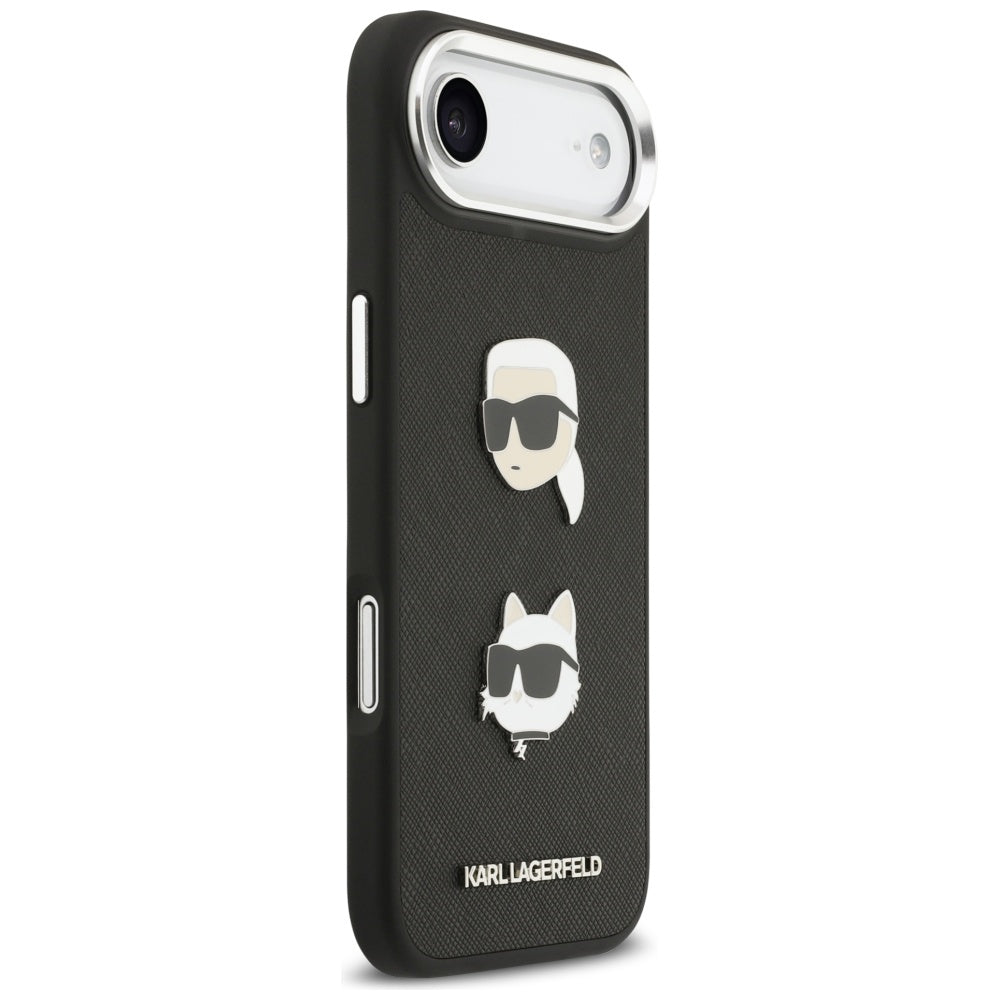 Hülle für Apple iPhone 17 Air, Karl Lagerfeld, Grained Karl & Choupette's Heads Pins and Logo, Schwarz