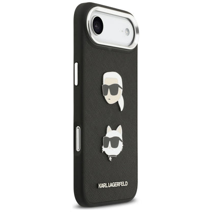 Hülle für Apple iPhone 17 Air, Karl Lagerfeld, Grained Karl & Choupette's Heads Pins and Logo, Schwarz