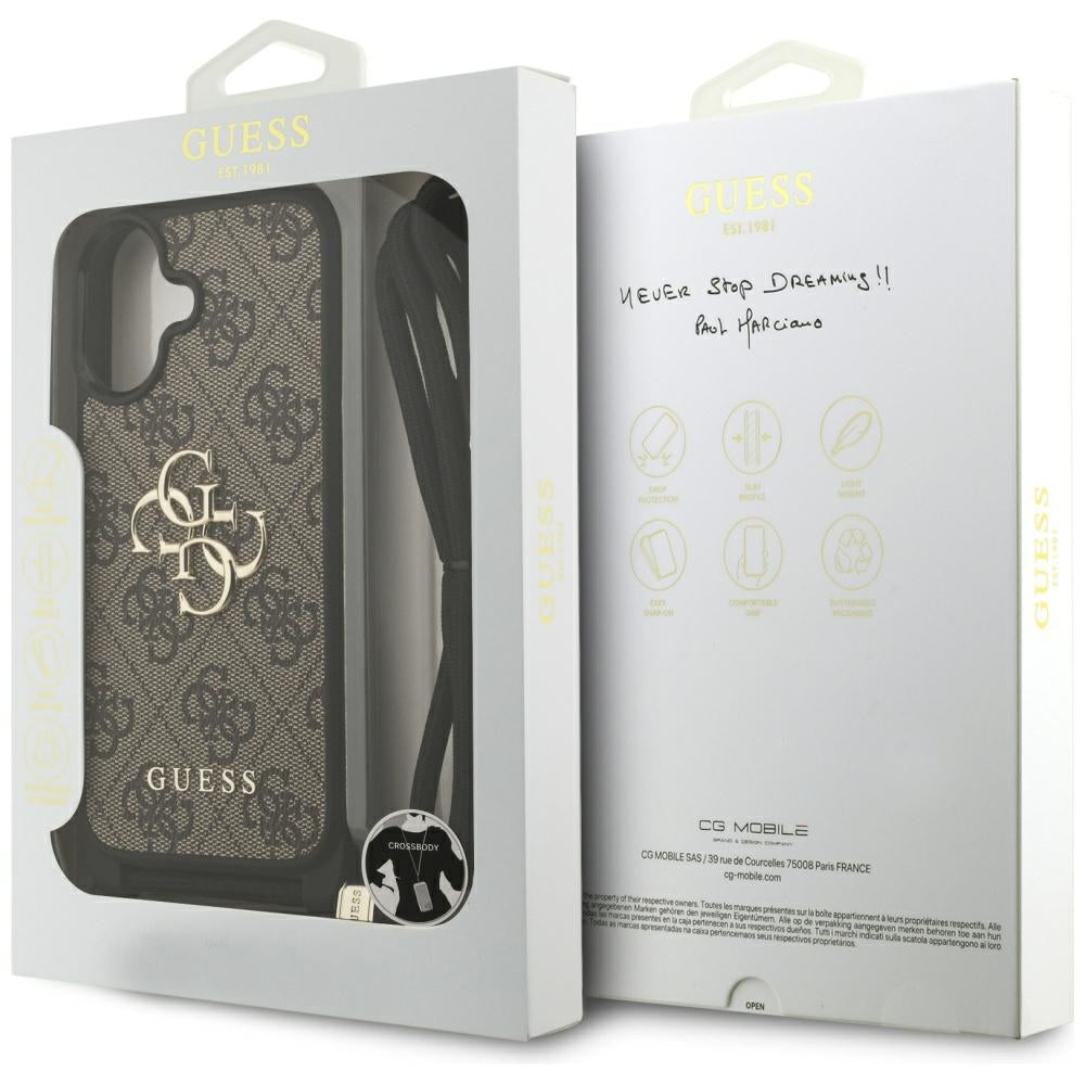 Hoes voor Apple iPhone 17, Guess, 4G CBDY Big Logo met Koordriem, Bruin