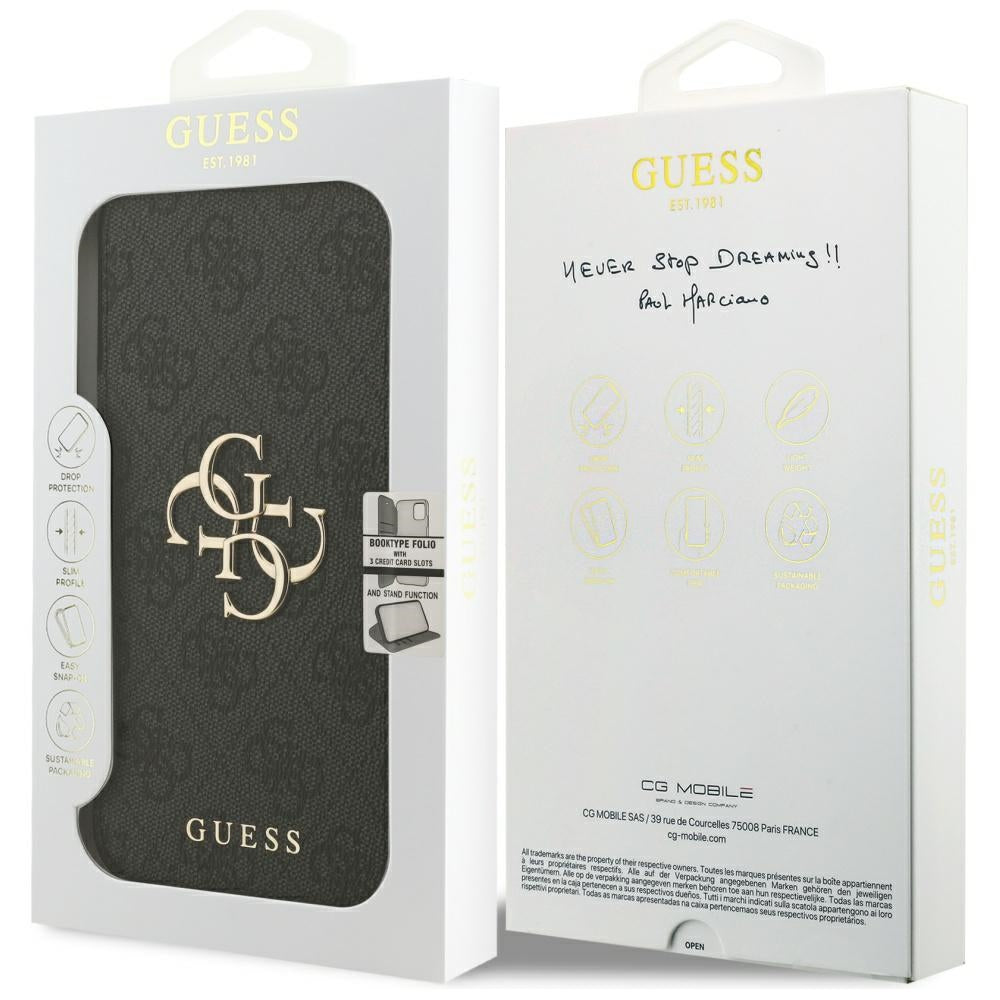 Étui pour Apple iPhone 17, Guess, Logo Métal 4G, Noir