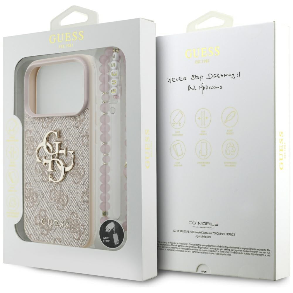 Étui pour Apple iPhone 17 Pro, Guess, 4G Classic Logo avec Sangle, Rose