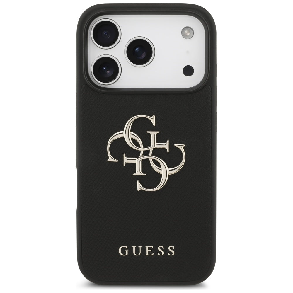 Hoes voor Apple iPhone 17 Pro, Guess, 4G Grained Big and Classic Logo, Zwart