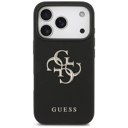 Hoes voor Apple iPhone 17 Pro, Guess, 4G Grained Big and Classic Logo, Zwart