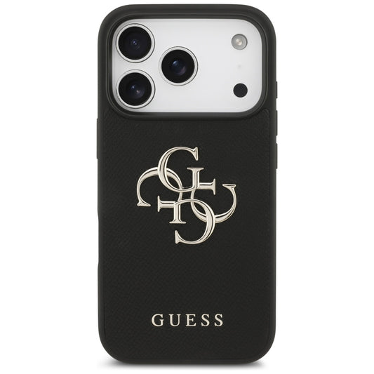 Hoes voor Apple iPhone 17 Pro, Guess, 4G Grained Big and Classic Logo, Zwart