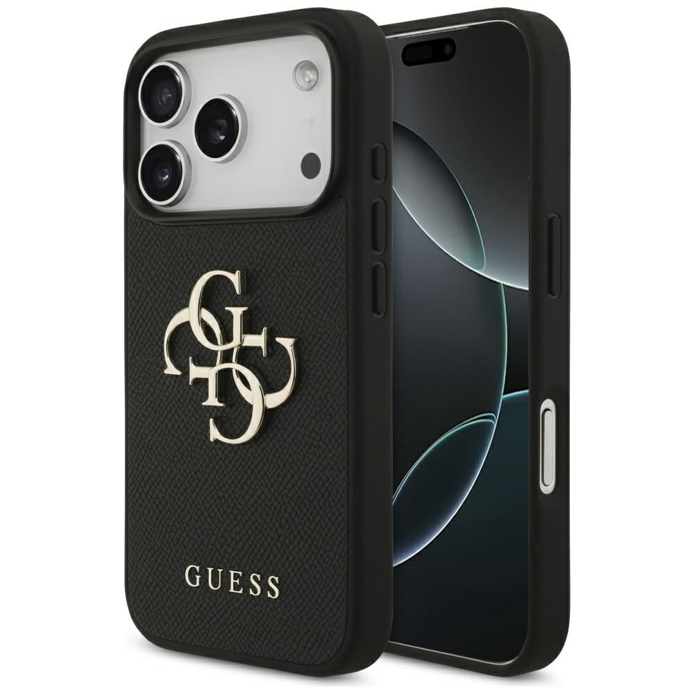 Hoes voor Apple iPhone 17 Pro, Guess, 4G Grained Big and Classic Logo, Zwart