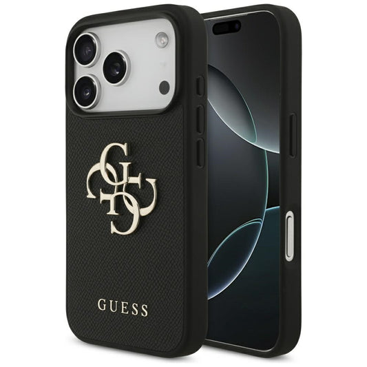 Hoes voor Apple iPhone 17 Pro, Guess, 4G Grained Big and Classic Logo, Zwart