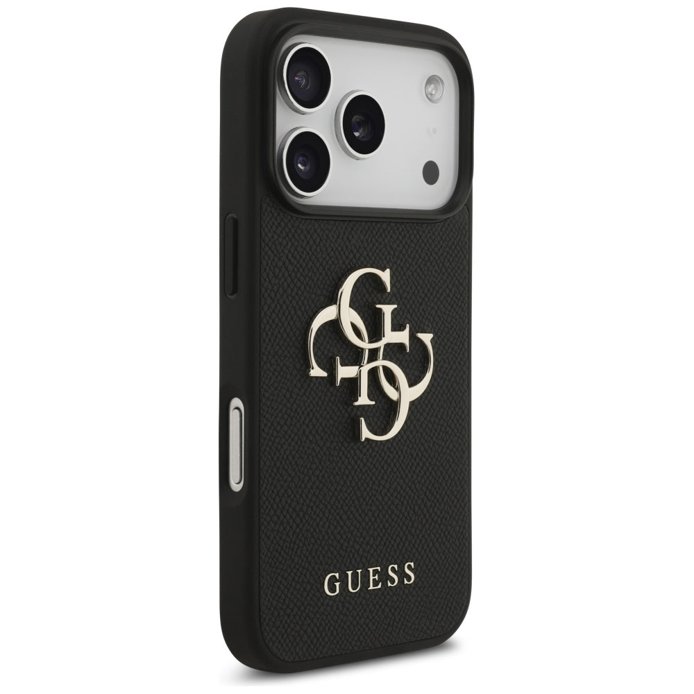 Hoes voor Apple iPhone 17 Pro, Guess, 4G Grained Big and Classic Logo, Zwart