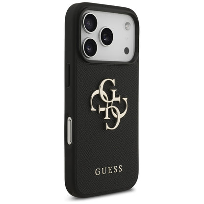 Hoes voor Apple iPhone 17 Pro, Guess, 4G Grained Big and Classic Logo, Zwart