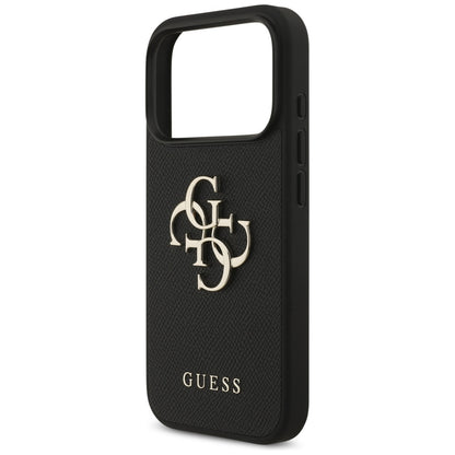 Hoes voor Apple iPhone 17 Pro, Guess, 4G Grained Big and Classic Logo, Zwart
