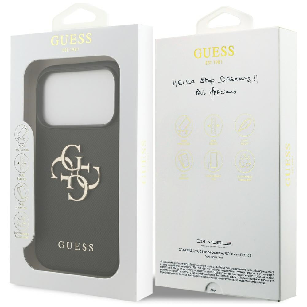 Hoes voor Apple iPhone 17 Pro, Guess, 4G Grained Big and Classic Logo, Zwart
