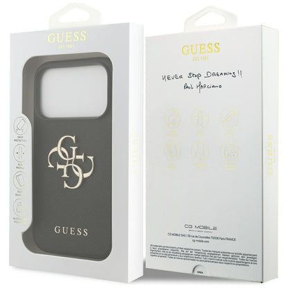 Hoes voor Apple iPhone 17 Pro, Guess, 4G Grained Big and Classic Logo, Zwart
