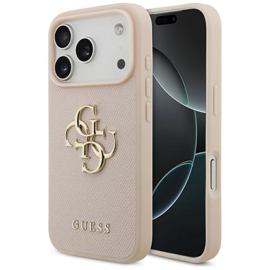Hoes voor Apple iPhone 17 Pro, Guess, 4G Grained Big and Classic Logo, Roze