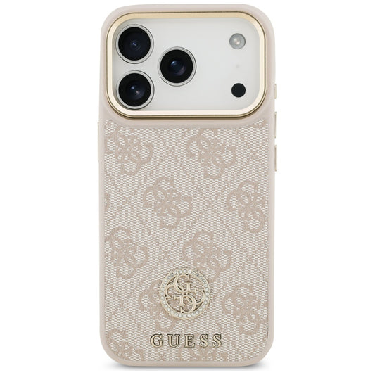 Hoes voor Apple iPhone 17 Pro, Guess, 4G Strass Logo en Grote Band, Roze