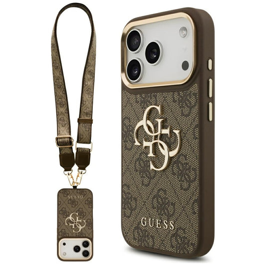 Hoes voor Apple iPhone 17 Pro, Guess, Big 4G Classic Logo met Grote Band, Bruin