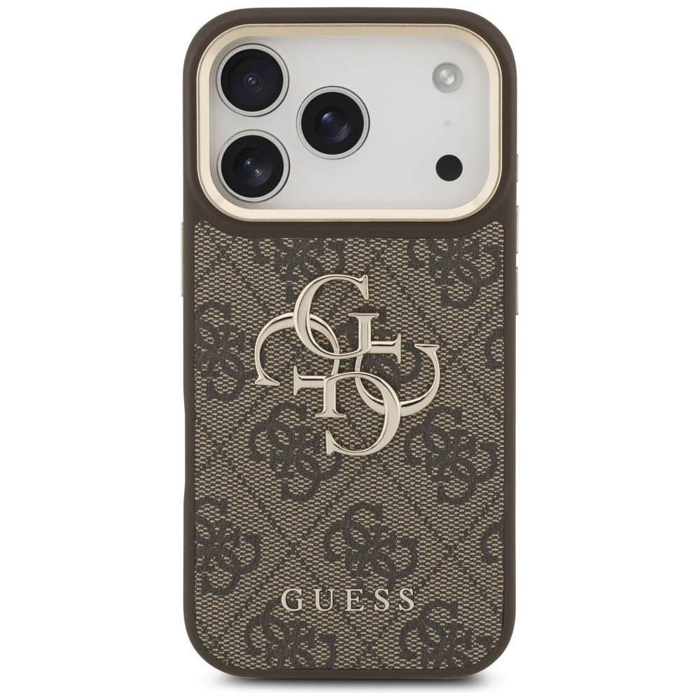 Hoes voor Apple iPhone 17 Pro, Guess, Big 4G Classic Logo met Grote Band, Bruin