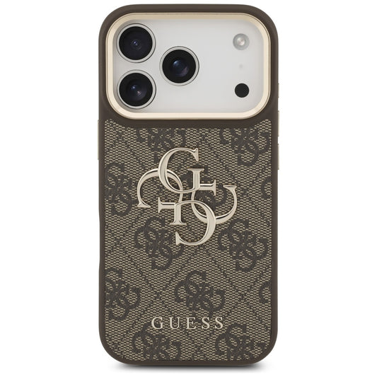 Hoes voor Apple iPhone 17 Pro, Guess, Big 4G Classic Logo met Grote Band, Bruin