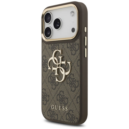 Hoes voor Apple iPhone 17 Pro, Guess, Big 4G Classic Logo met Grote Band, Bruin