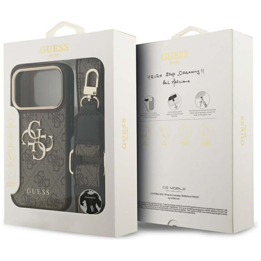 Hoes voor Apple iPhone 17 Pro, Guess, Big 4G Classic Logo met Grote Band, Bruin
