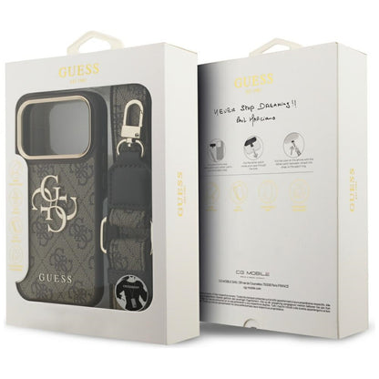 Hoes voor Apple iPhone 17 Pro, Guess, Big 4G Classic Logo met Grote Band, Bruin