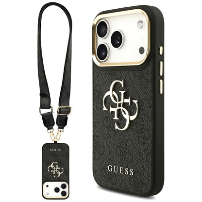 Hoes voor Apple iPhone 17 Pro, Guess, Big 4G Classic Logo met Grote Band, Zwart