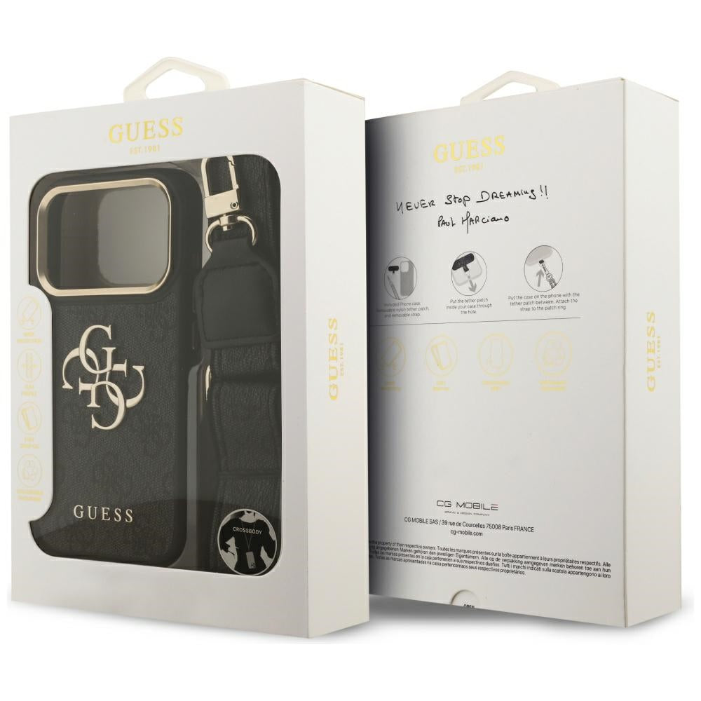 Hoes voor Apple iPhone 17 Pro, Guess, Big 4G Classic Logo met Grote Band, Zwart