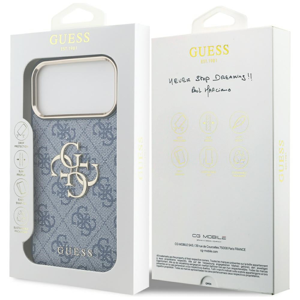 Hülle für Apple iPhone 17 Pro, Guess, Big 4G Logo Classic, Goldenes Blau