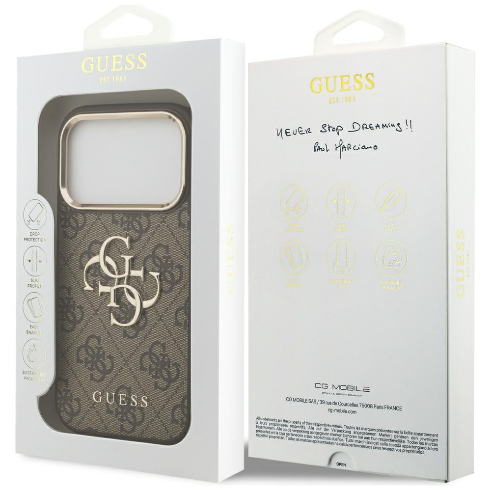 Étui pour Apple iPhone 17 Pro, Guess, Big 4G Logo Classic, Marron Doré.