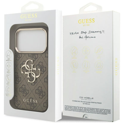 Étui pour Apple iPhone 17 Pro, Guess, Big 4G Logo Classic, Marron Doré.