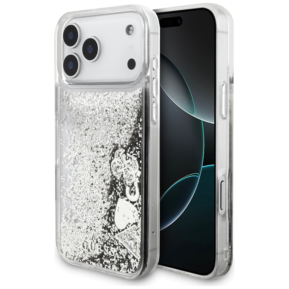 Hoes voor Apple iPhone 17 Pro, Guess, Liquid Glitter Charms, Zilverkleurig