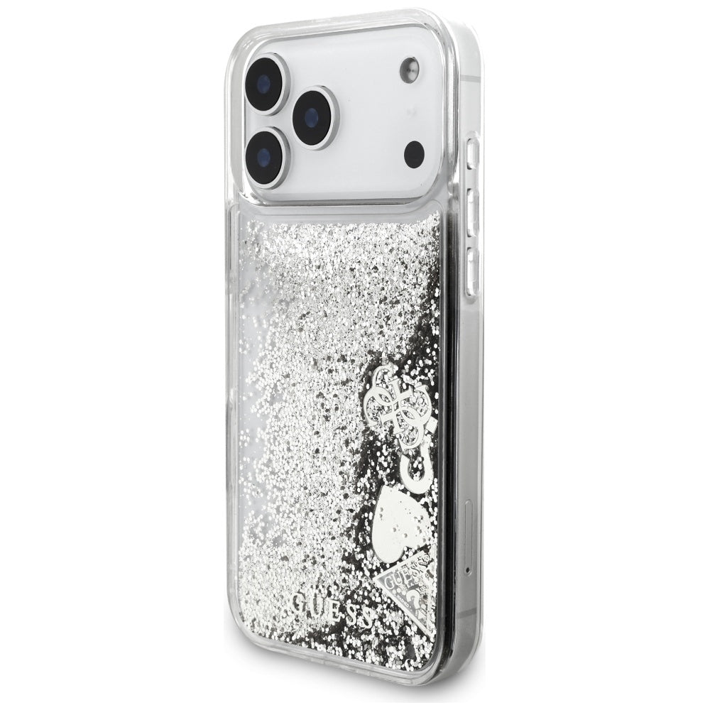 Hoes voor Apple iPhone 17 Pro, Guess, Liquid Glitter Charms, Zilverkleurig