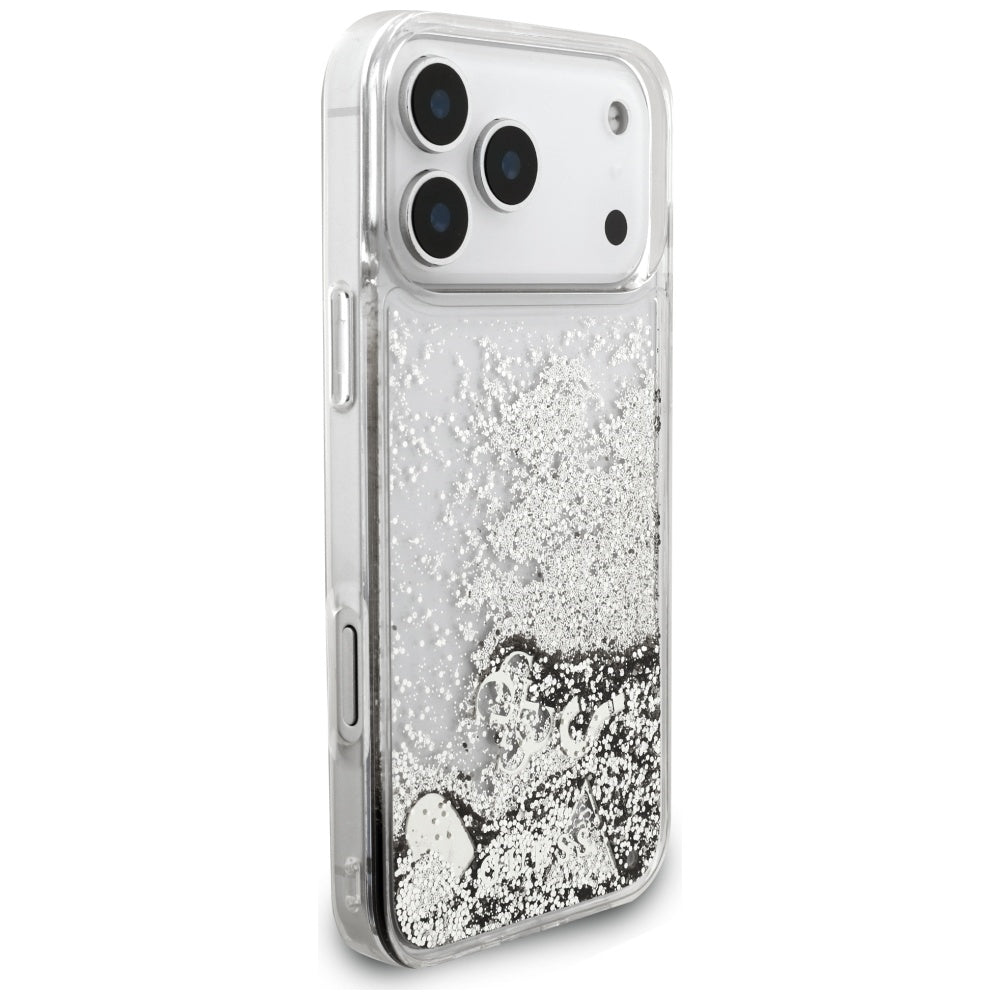 Hoes voor Apple iPhone 17 Pro, Guess, Liquid Glitter Charms, Zilverkleurig