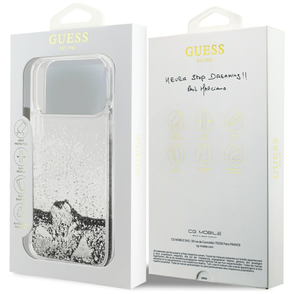 Hoes voor Apple iPhone 17 Pro, Guess, Liquid Glitter Charms, Zilverkleurig