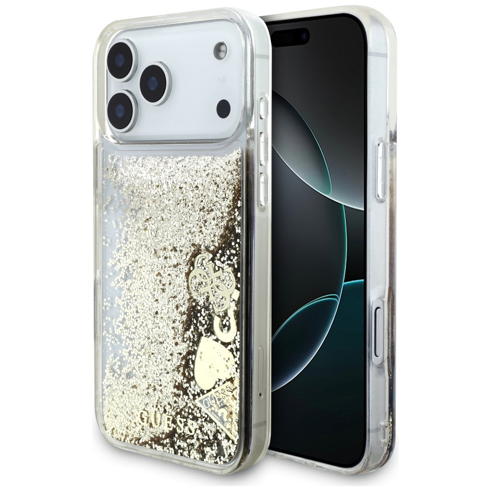 Étui pour Apple iPhone 17 Pro, Guess, Liquid Glitter Charms, Doré