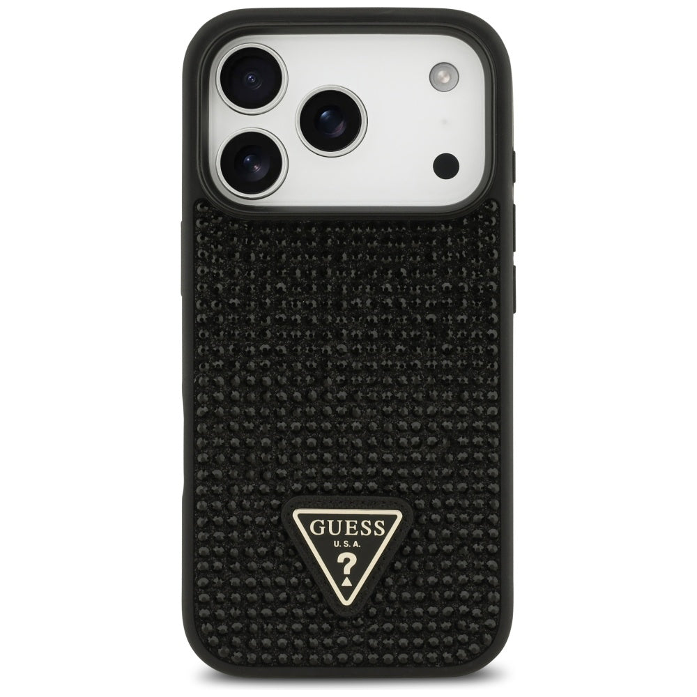 Étui pour Apple iPhone 17 Pro, Guess, logo triangle en strass, Noir