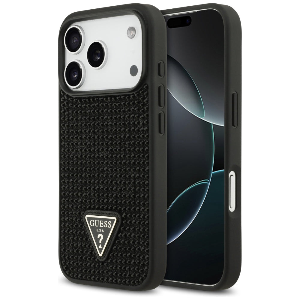Étui pour Apple iPhone 17 Pro, Guess, logo triangle en strass, Noir