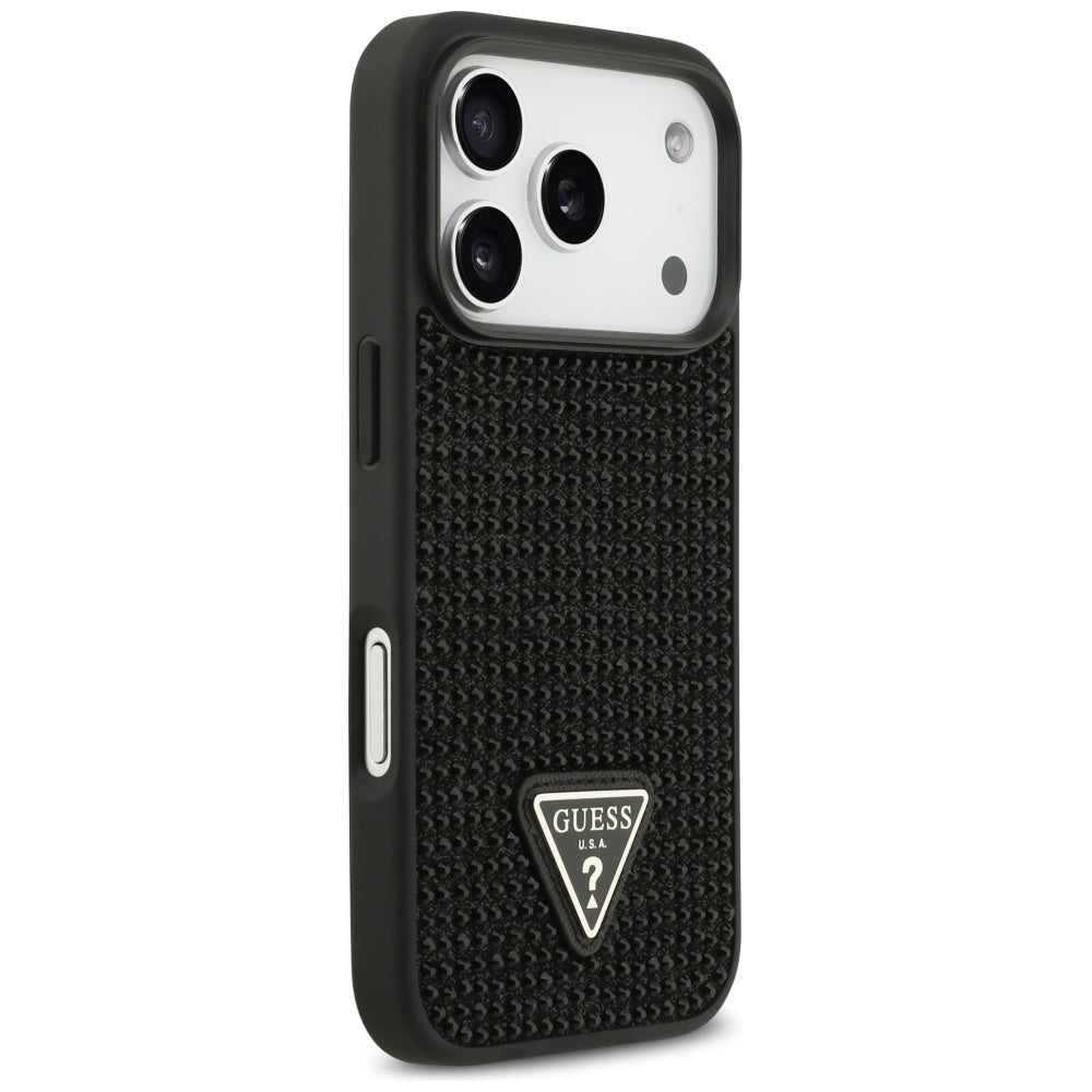 Étui pour Apple iPhone 17 Pro, Guess, logo triangle en strass, Noir