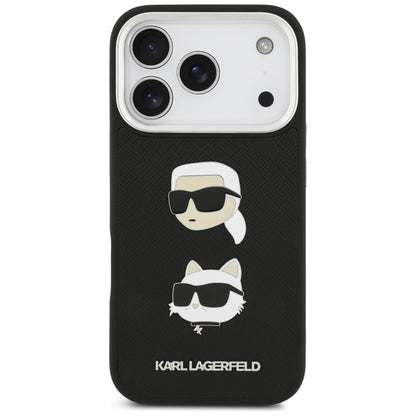 Étui pour Apple iPhone 17 Pro, Karl Lagerfeld, Grained Karl & Choupette's Heads Pins and Logo, Noir