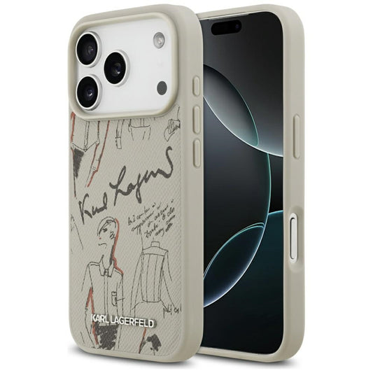 Hoes voor Apple iPhone 17 Pro, Karl Lagerfeld, Grained Pattern Logo, Gri