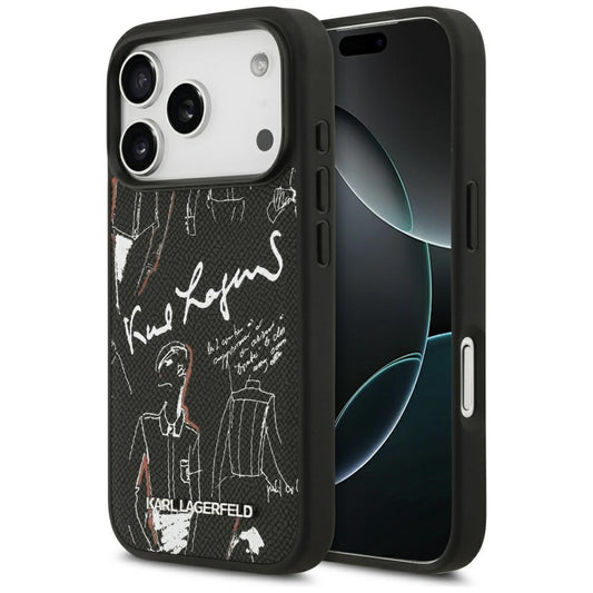 Hoes voor Apple iPhone 17 Pro, Karl Lagerfeld, Grained Pattern Logo, Zwart