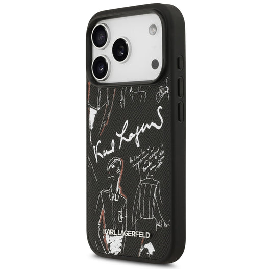 Hoes voor Apple iPhone 17 Pro, Karl Lagerfeld, Grained Pattern Logo, Zwart