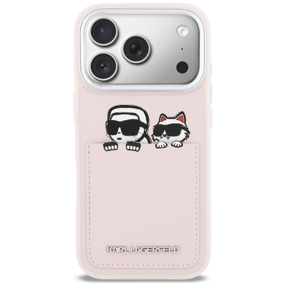 Étui pour Apple iPhone 17 Pro, Karl Lagerfeld, Impression Karl & Choupette avec Poche, Rose