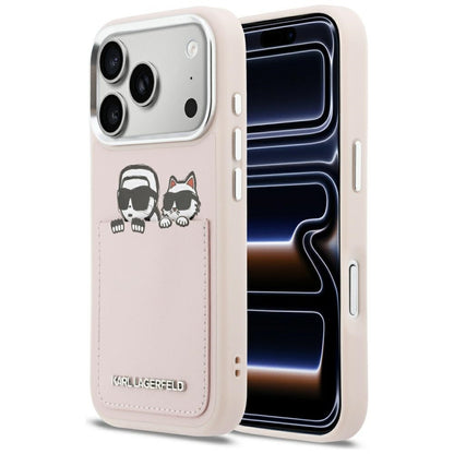 Étui pour Apple iPhone 17 Pro, Karl Lagerfeld, Impression Karl & Choupette avec Poche, Rose