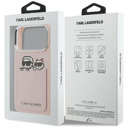 Étui pour Apple iPhone 17 Pro, Karl Lagerfeld, Impression Karl & Choupette avec Poche, Rose
